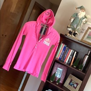 VS Pink Hooded Long Sleeved Tee, Size L.
